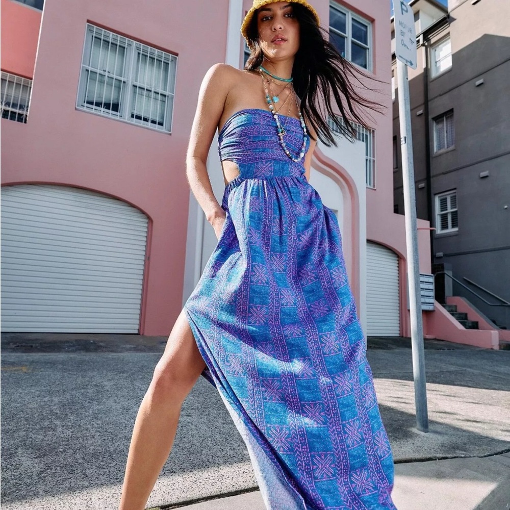 Free People Blue Pink Sundress Strapless Resort Wear